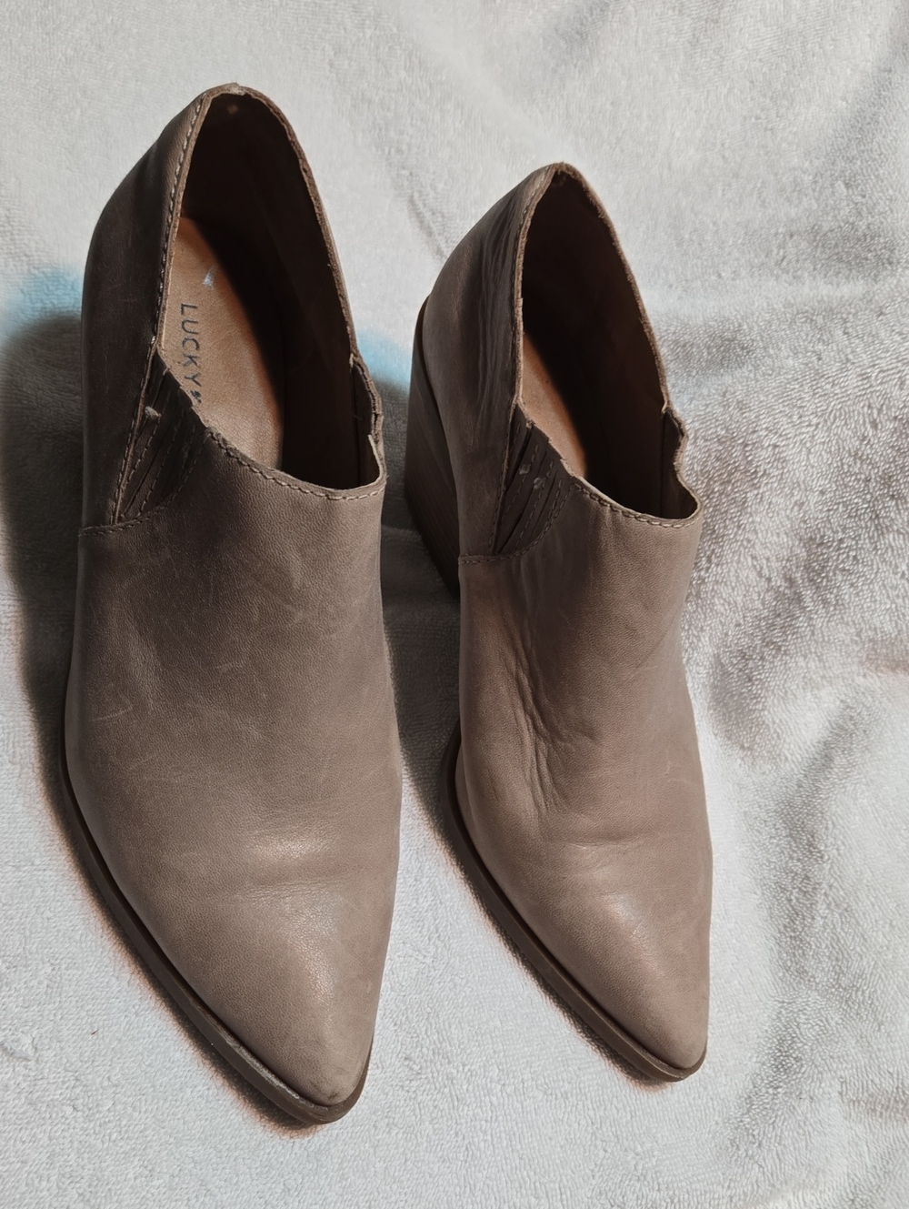 Lucky Brand Taupe Pointed Toe Ankle Booties
